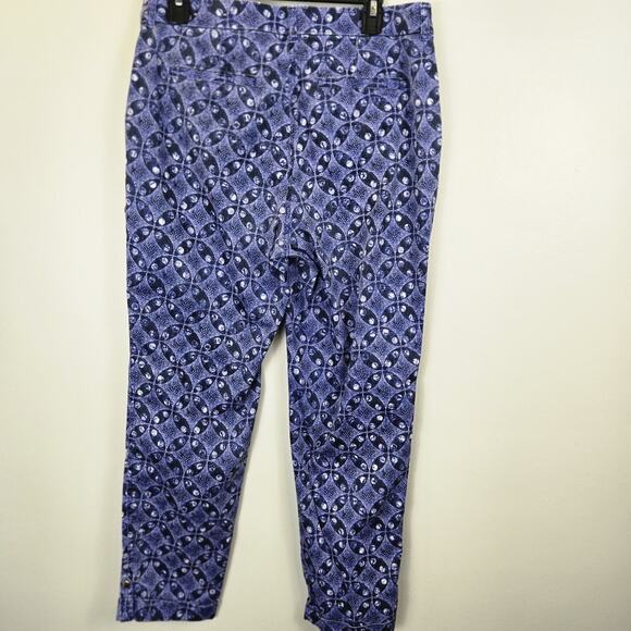 Chicos Pants Womens Medium 1 Blue Batik Tapered Boho Artsy Casual Trouser Size 8 - Picture 4 of 8